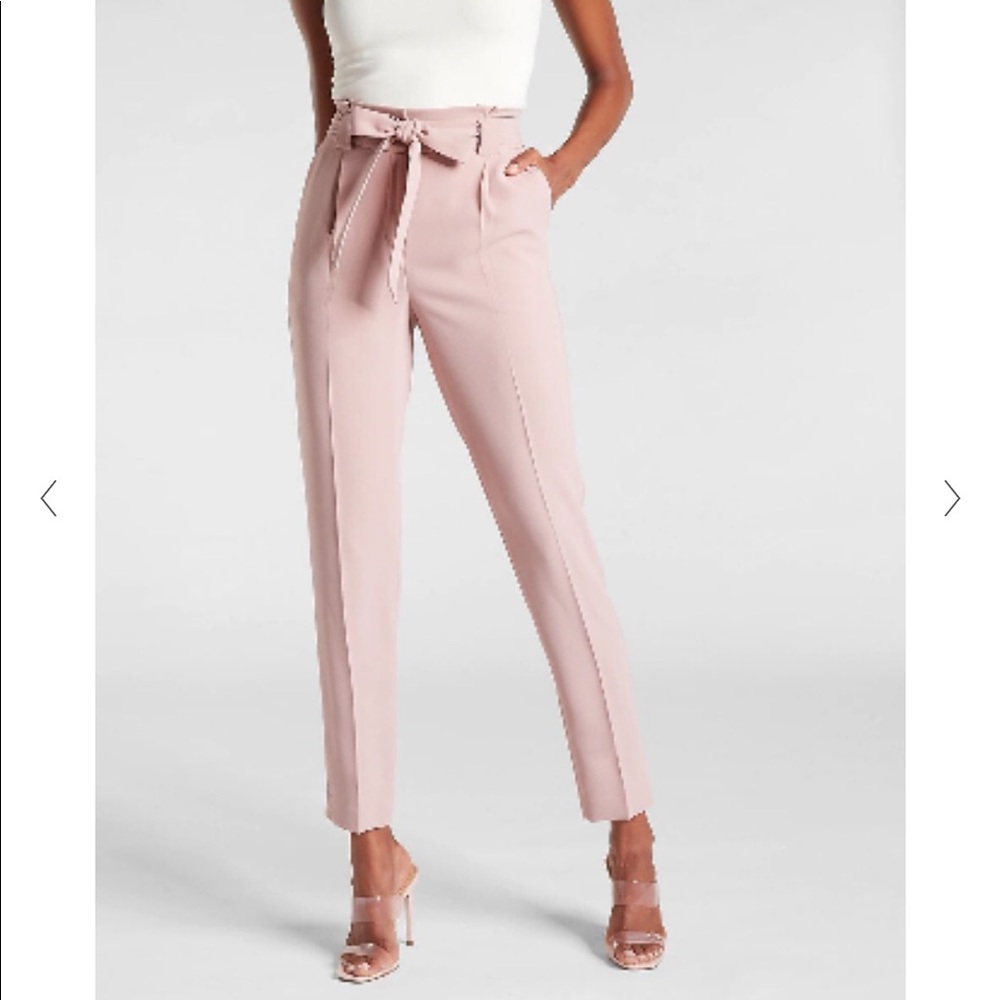 NWT Express Ankle High-Rise Tie-Waist Paperbag Pants - Pale Pink